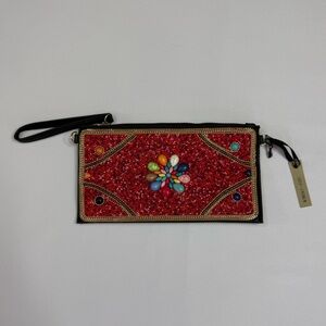 Coco + Carmen Multicolor Beaded Wristlet Clutch Multi Stone Embellished Wallet
